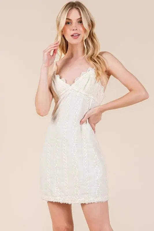 GeeGee Lace Detail Adjustable Strap Mini Cami Dress for Women - Love Salve